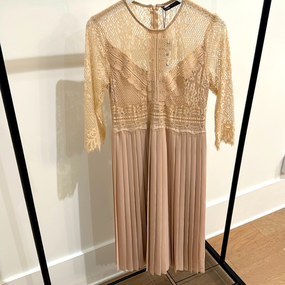 Zara | Lace lined dress with pleated skirt
